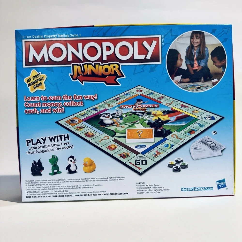Monopoly Junior Board Game 2017‎ Hasbro Complete Dino Dog Duck Penguin